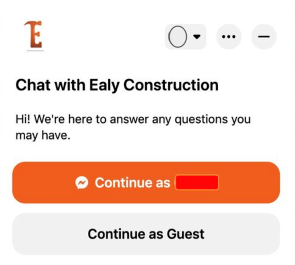 Ealy Construction Chatbot Live Chat Example